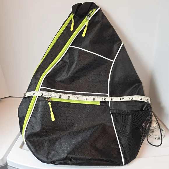 Unisex Black Crossbody Sling Bag Daypack Neon Yellow Green Sporty Travel Hiking - Picture 6 of 10